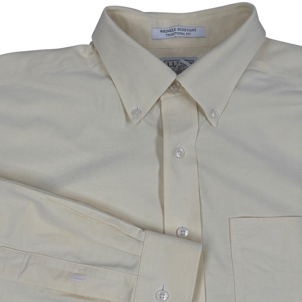 L.L. Bean Button Down Shirt Mens 16.5-35 Cream Oxford Preppy Classic Workwear